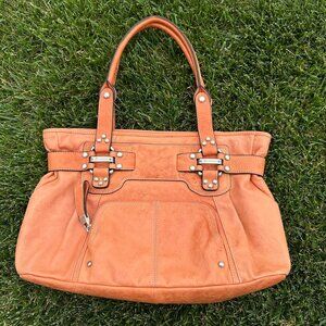 B.Makowsky Tan Leather Purse with Cheetah Print Interior! Like New